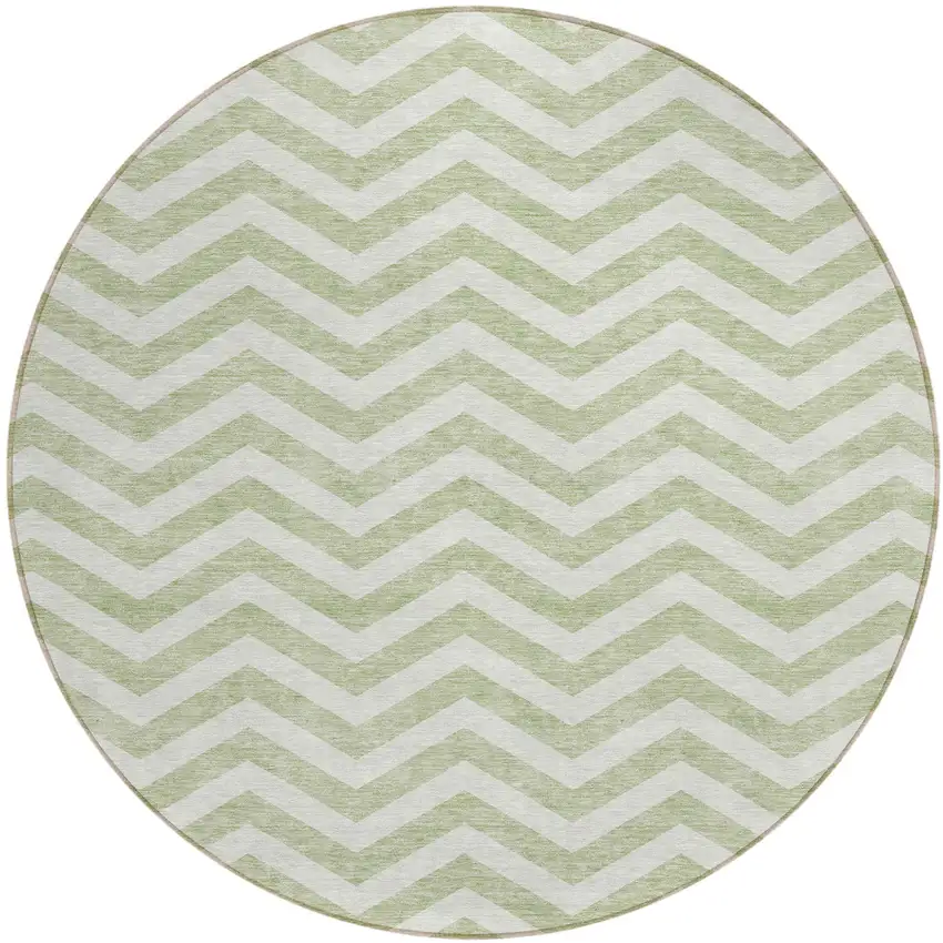 8' Artichoke Green And Ivory Round Chevron Washable Indoor Outdoor Area Rug Photo 2