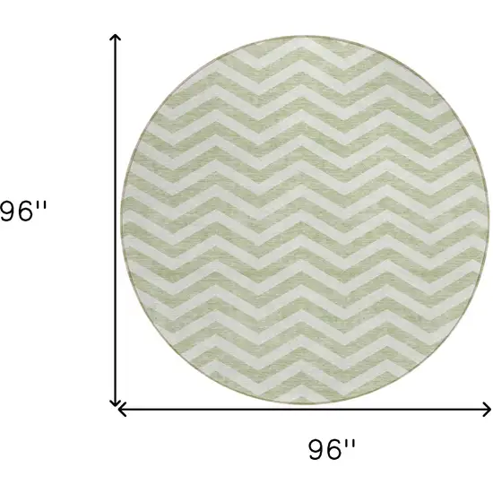 8' Artichoke Green And Ivory Round Chevron Washable Indoor Outdoor Area Rug Photo 3