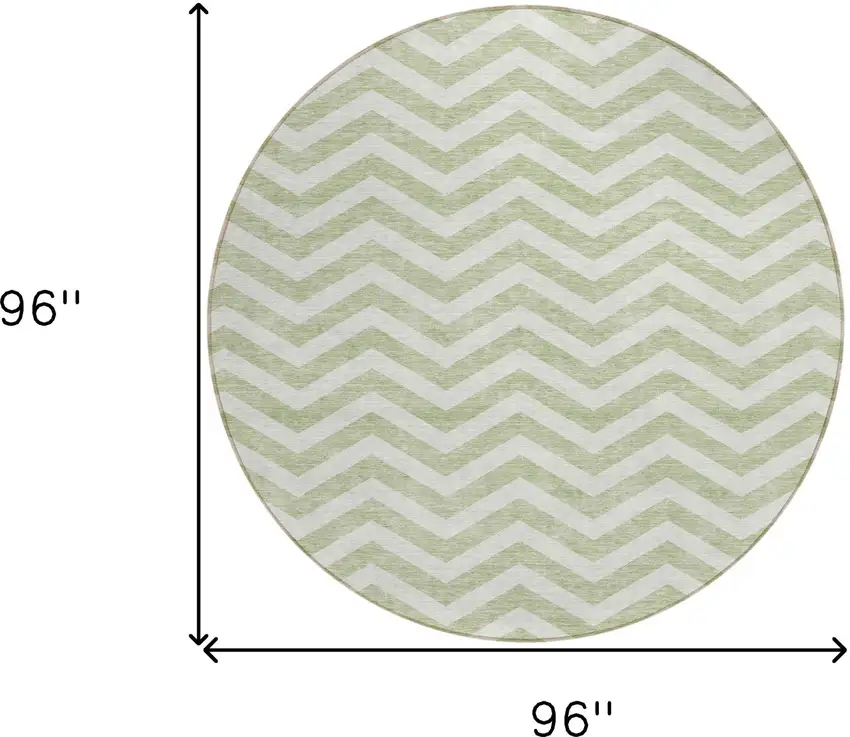 8' Artichoke Green And Ivory Round Chevron Washable Indoor Outdoor Area Rug Photo 3