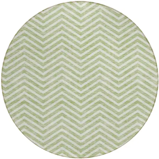 8' Artichoke Green And Ivory Round Chevron Washable Indoor Outdoor Area Rug Photo 2