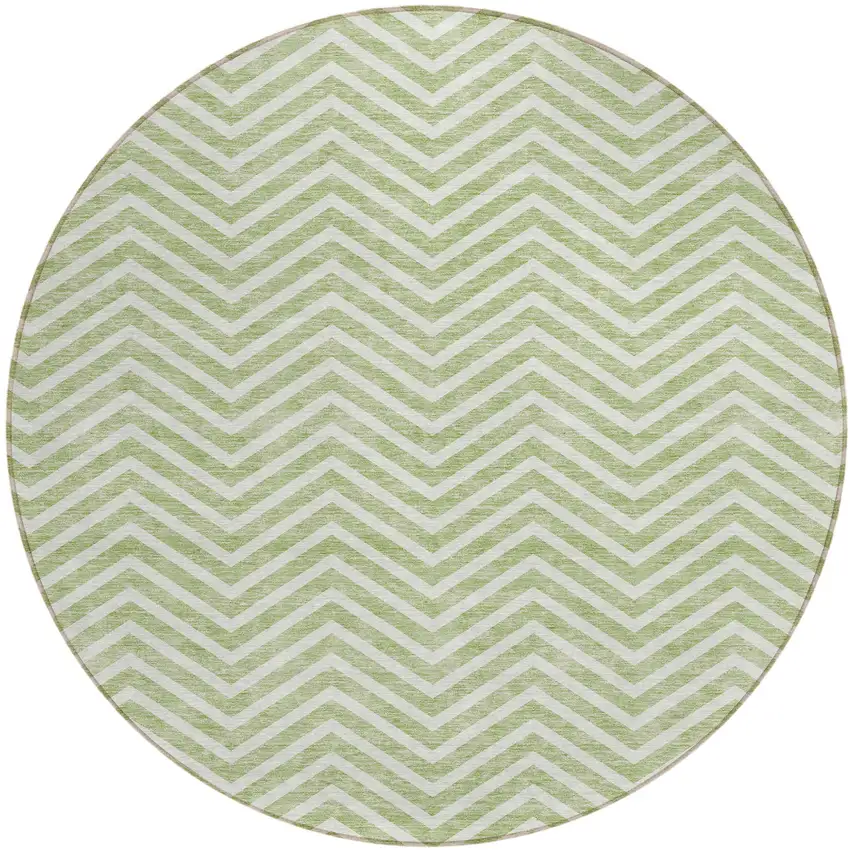 8' Artichoke Green And Ivory Round Chevron Washable Indoor Outdoor Area Rug Photo 2