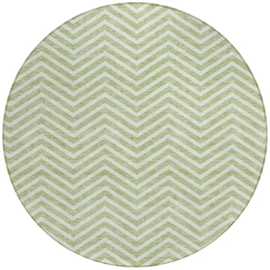 8' Artichoke Green And Ivory Round Chevron Washable Indoor Outdoor Area Rug Photo 6