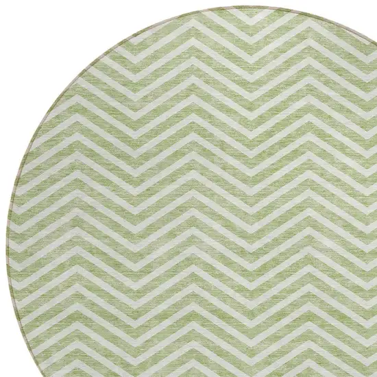 8' Artichoke Green And Ivory Round Chevron Washable Indoor Outdoor Area Rug Photo 4