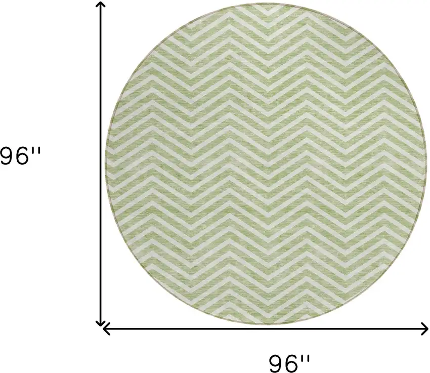 8' Artichoke Green And Ivory Round Chevron Washable Indoor Outdoor Area Rug Photo 3