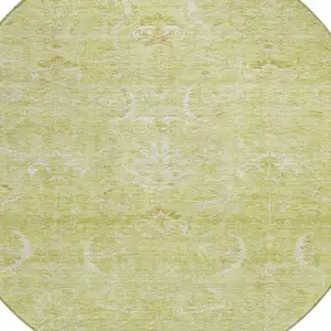 Photo of 8' Artichoke Green And Ivory Round Damask Washable Indoor Outdoor Area Rug