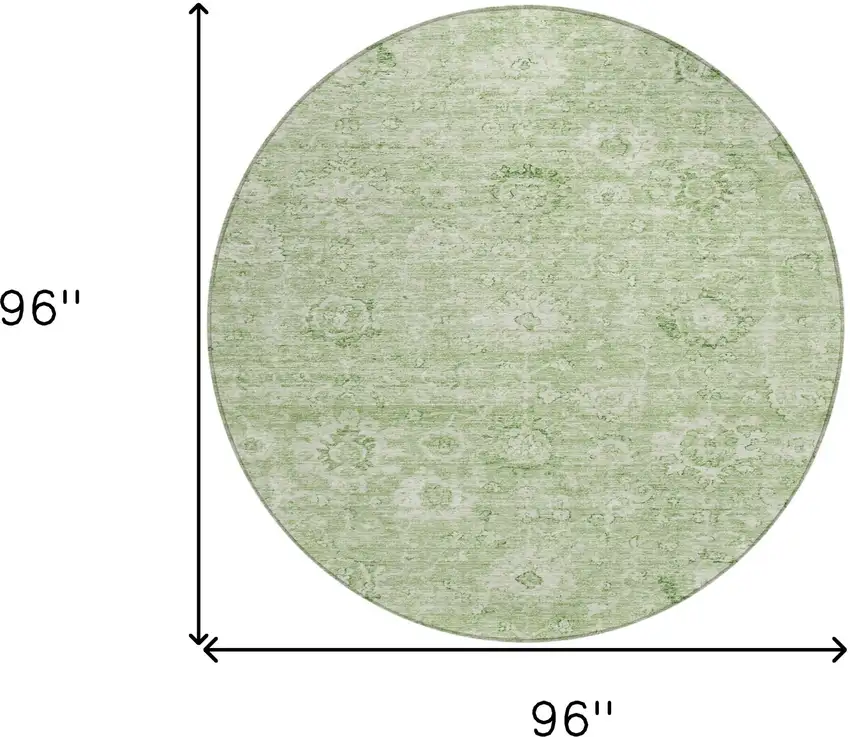 8' Artichoke Green And Ivory Round Damask Washable Indoor Outdoor Area Rug Photo 9