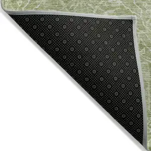 Photo of 8' Artichoke Green And Ivory Round Floral Washable Indoor Outdoor Area Rug