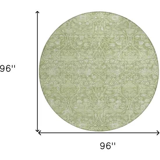 8' Artichoke Green And Ivory Round Floral Washable Indoor Outdoor Area Rug Photo 9