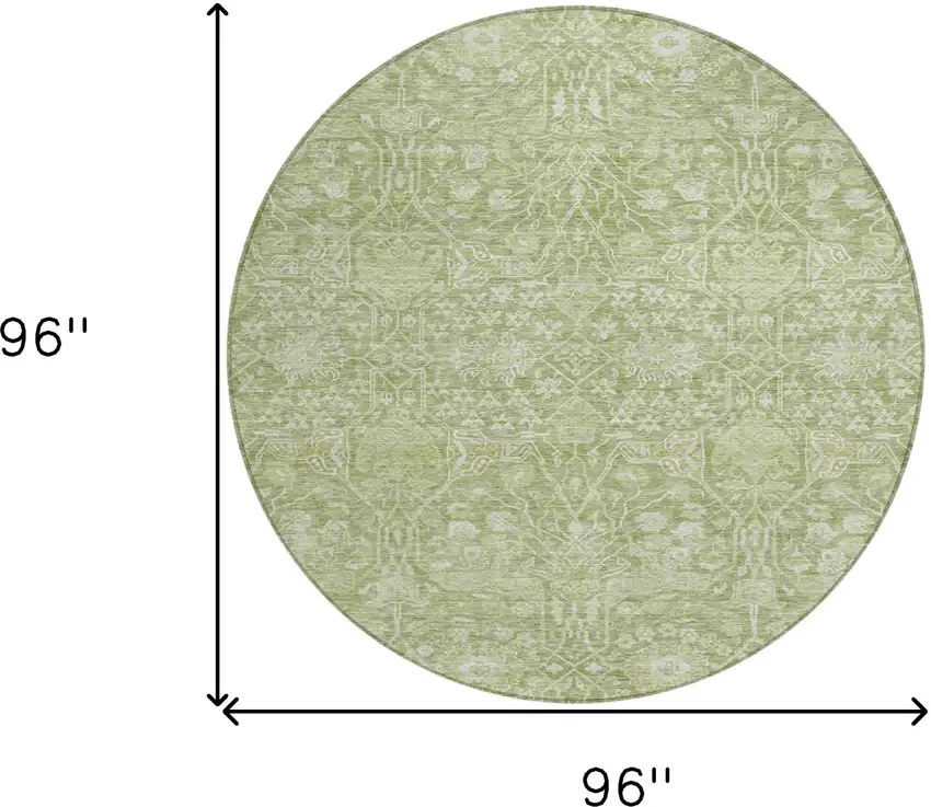 8' Artichoke Green And Ivory Round Floral Washable Indoor Outdoor Area Rug Photo 9