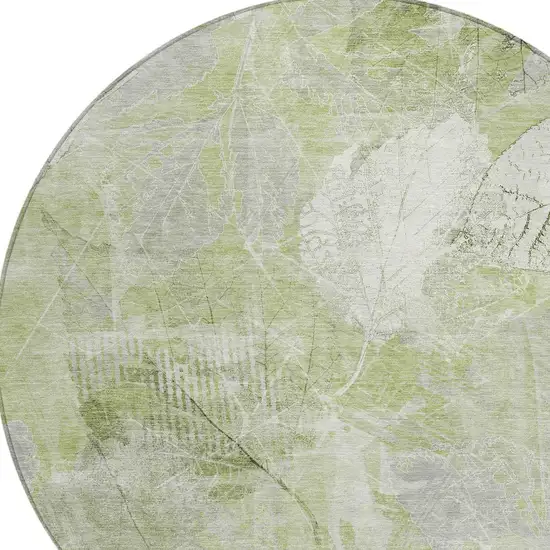8' Artichoke Green And Ivory Round Floral Washable Indoor Outdoor Area Rug Photo 9