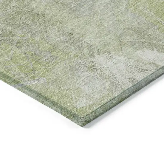 8' Artichoke Green And Ivory Round Floral Washable Indoor Outdoor Area Rug Photo 8