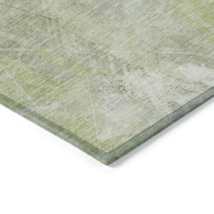 8' Artichoke Green And Ivory Round Floral Washable Indoor Outdoor Area Rug Photo 8