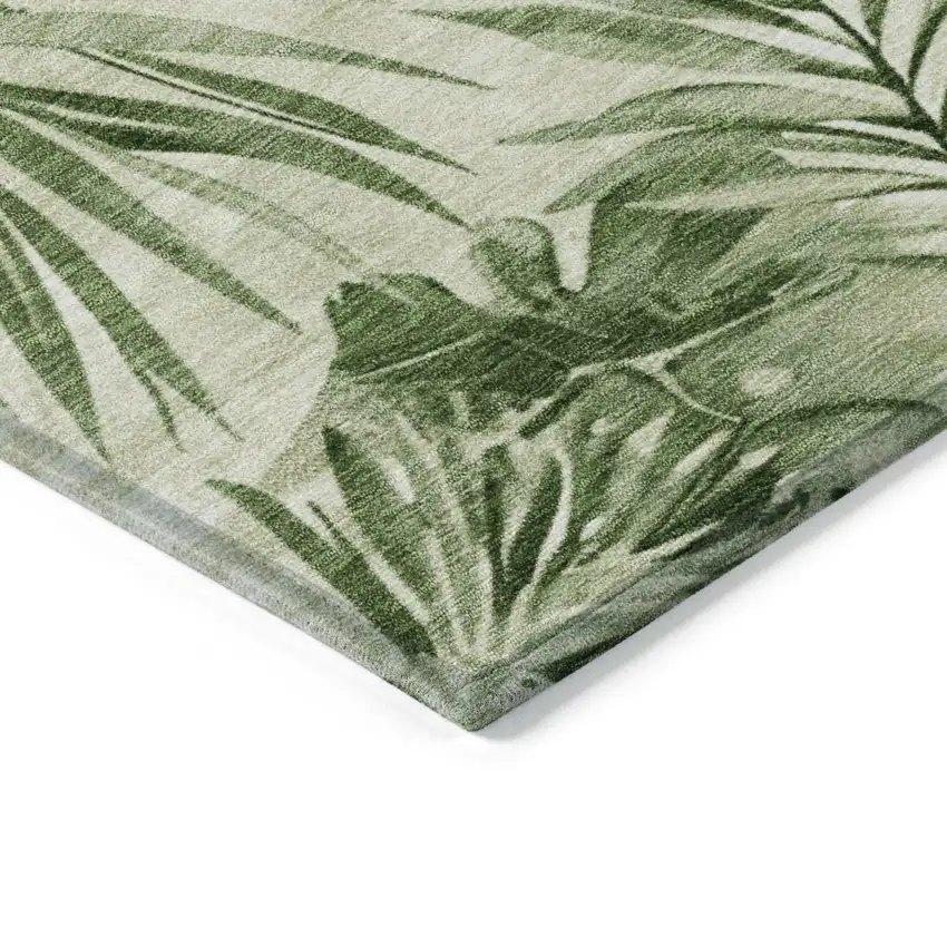 8' Artichoke Green And Ivory Round Floral Washable Indoor Outdoor Area Rug Photo 7