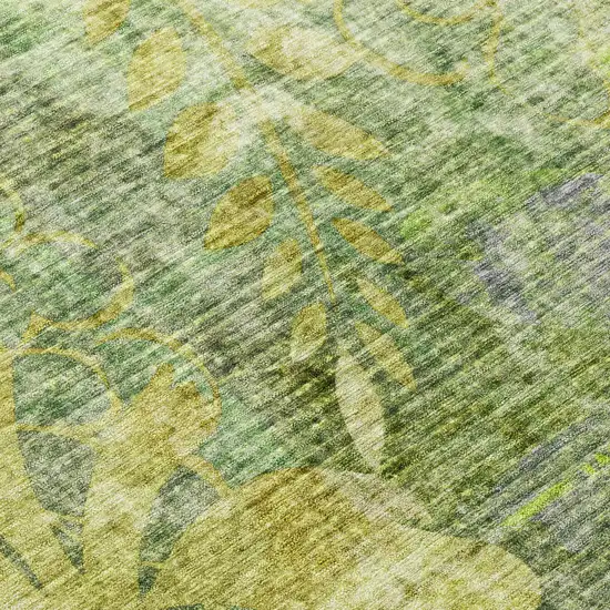 8' Artichoke Green And Ivory Round Floral Washable Indoor Outdoor Area Rug Photo 9