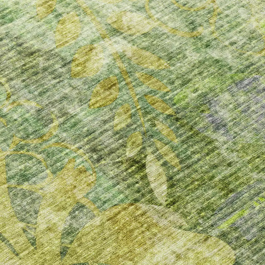 8' Artichoke Green And Ivory Round Floral Washable Indoor Outdoor Area Rug Photo 9