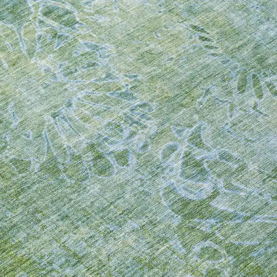 8' Artichoke Green And Ivory Round Floral Washable Indoor Outdoor Area Rug Photo 8