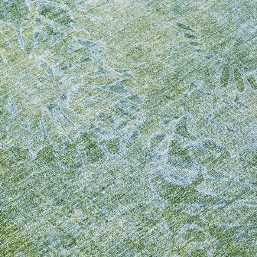 8' Artichoke Green And Ivory Round Floral Washable Indoor Outdoor Area Rug Photo 8