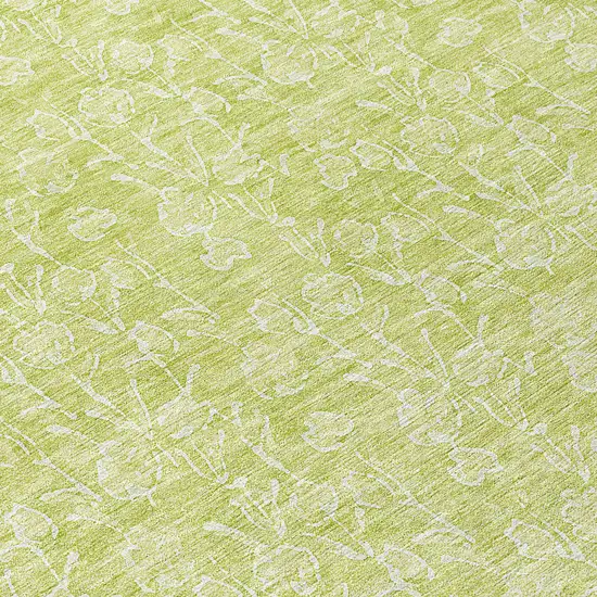 8' Artichoke Green And Ivory Round Floral Washable Indoor Outdoor Area Rug Photo 8