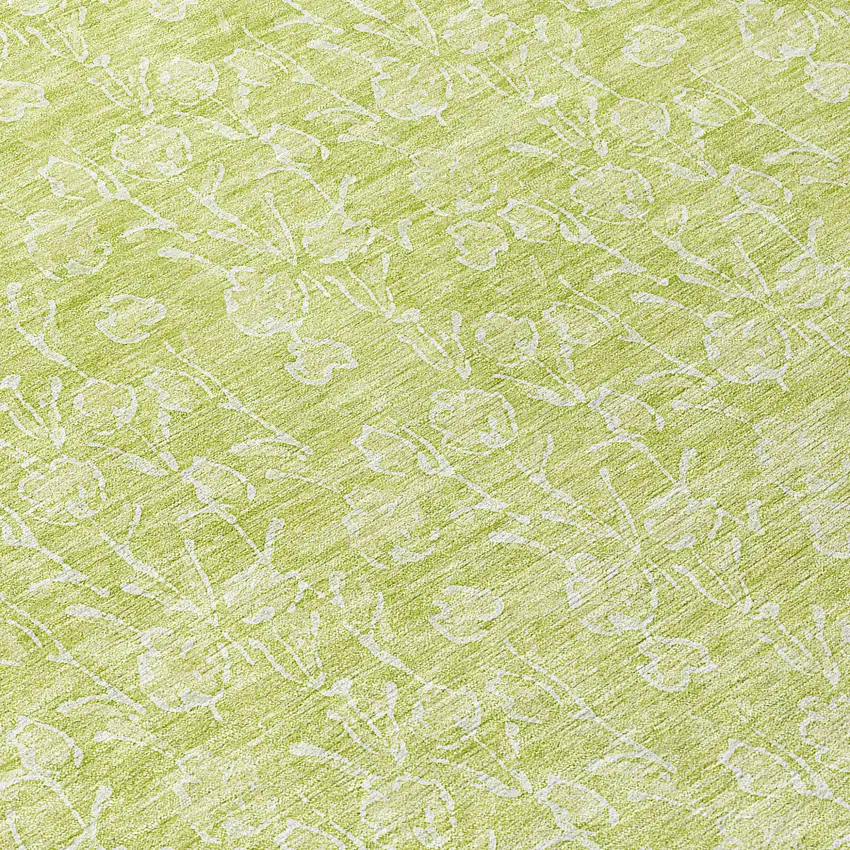 8' Artichoke Green And Ivory Round Floral Washable Indoor Outdoor Area Rug Photo 8
