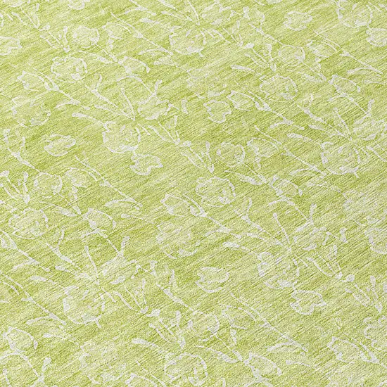 8' Artichoke Green And Ivory Round Floral Washable Indoor Outdoor Area Rug Photo 8
