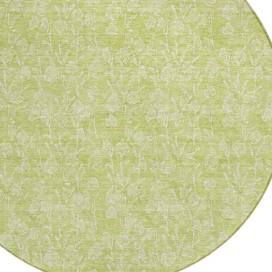 8' Artichoke Green And Ivory Round Floral Washable Indoor Outdoor Area Rug Photo 4