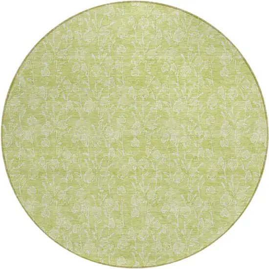 8' Artichoke Green And Ivory Round Floral Washable Indoor Outdoor Area Rug Photo 2