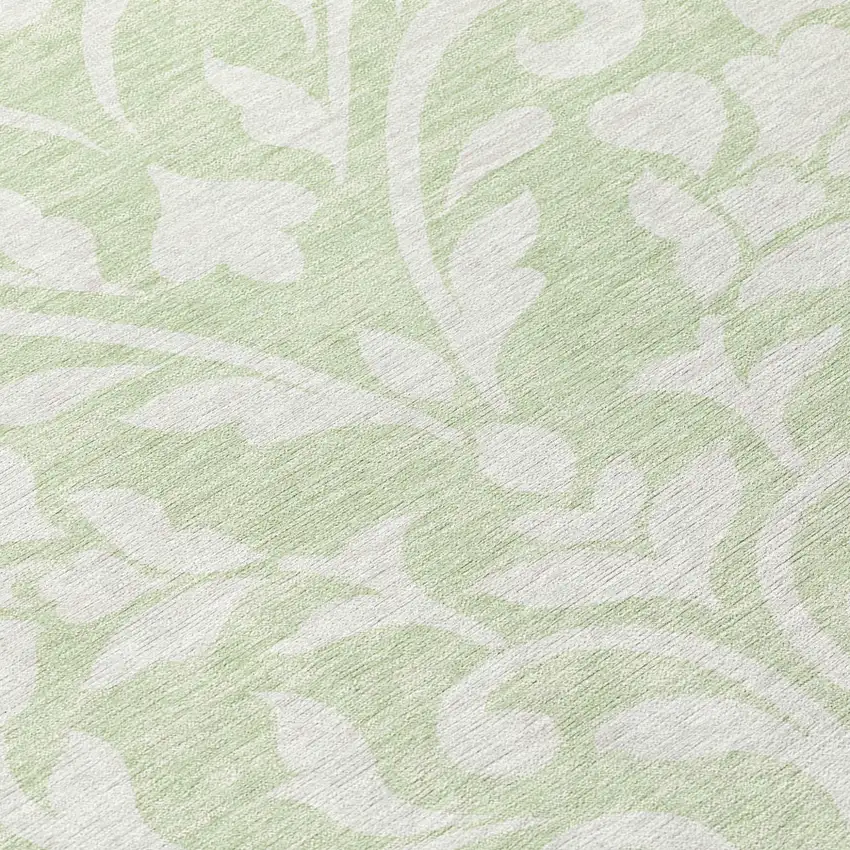8' Artichoke Green And Ivory Round Floral Washable Indoor Outdoor Area Rug Photo 8