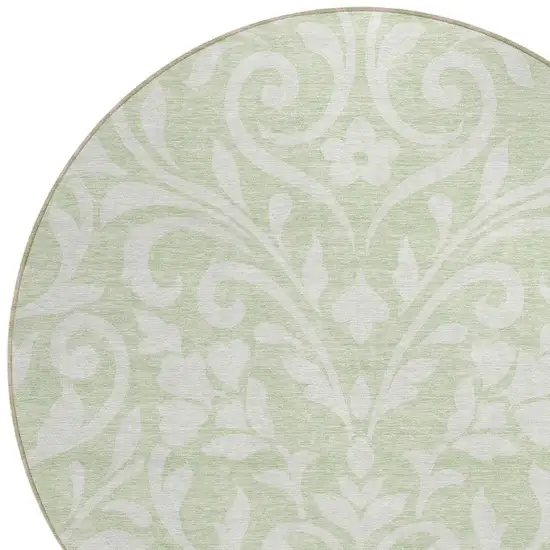 8' Artichoke Green And Ivory Round Floral Washable Indoor Outdoor Area Rug Photo 4