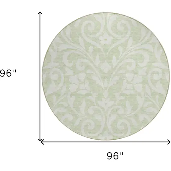 8' Artichoke Green And Ivory Round Floral Washable Indoor Outdoor Area Rug Photo 5