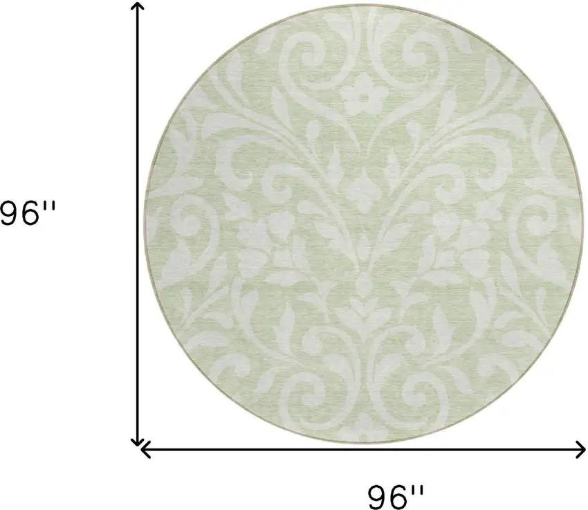 8' Artichoke Green And Ivory Round Floral Washable Indoor Outdoor Area Rug Photo 5