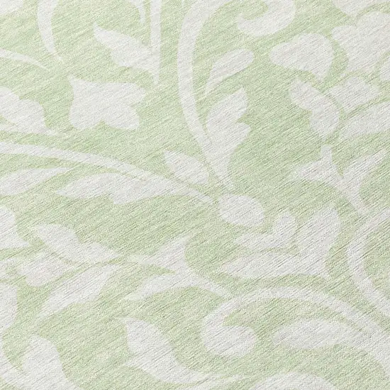 8' Artichoke Green And Ivory Round Floral Washable Indoor Outdoor Area Rug Photo 6