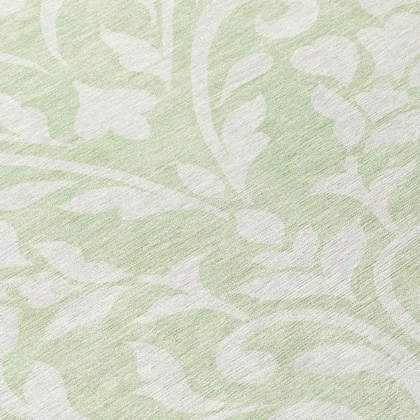 8' Artichoke Green And Ivory Round Floral Washable Indoor Outdoor Area Rug Photo 6