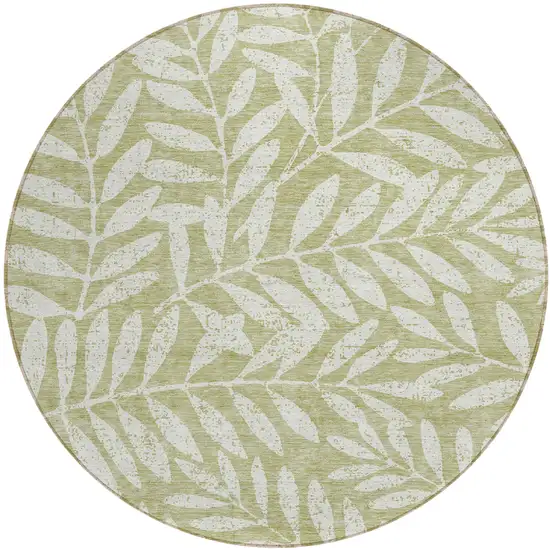 8' Artichoke Green And Ivory Round Floral Washable Indoor Outdoor Area Rug Photo 2