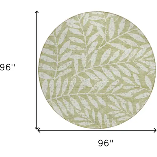8' Artichoke Green And Ivory Round Floral Washable Indoor Outdoor Area Rug Photo 3