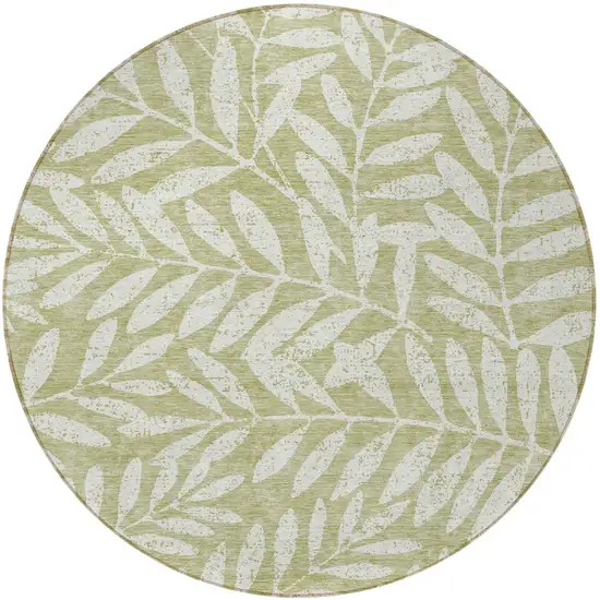 8' Artichoke Green And Ivory Round Floral Washable Indoor Outdoor Area Rug Photo 5