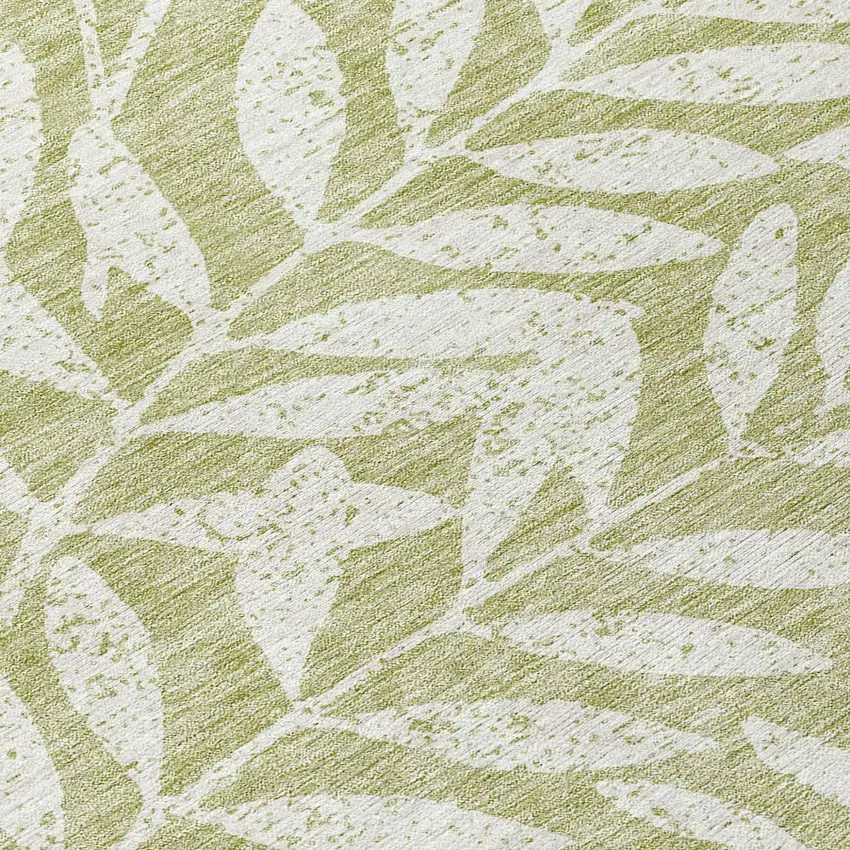 8' Artichoke Green And Ivory Round Floral Washable Indoor Outdoor Area Rug Photo 8