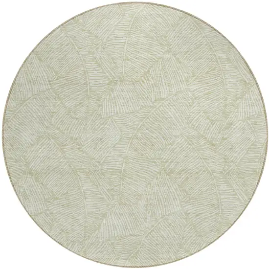 8' Artichoke Green And Ivory Round Floral Washable Indoor Outdoor Area Rug Photo 2