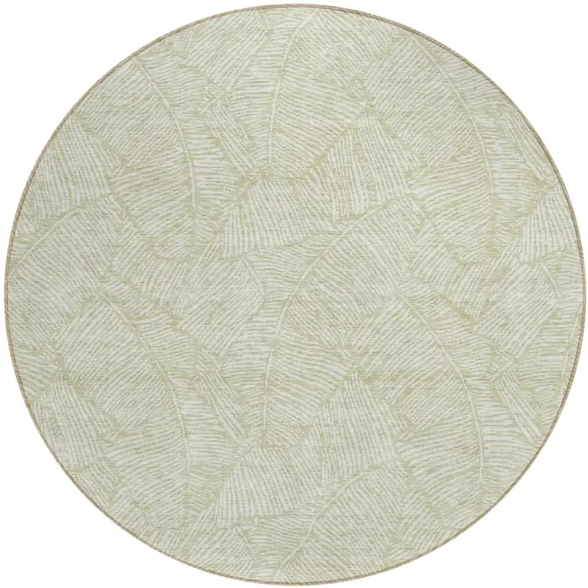 8' Artichoke Green And Ivory Round Floral Washable Indoor Outdoor Area Rug Photo 2