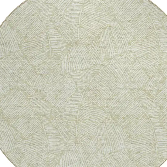 8' Artichoke Green And Ivory Round Floral Washable Indoor Outdoor Area Rug Photo 4