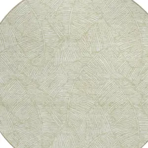Photo of 8' Artichoke Green And Ivory Round Floral Washable Indoor Outdoor Area Rug