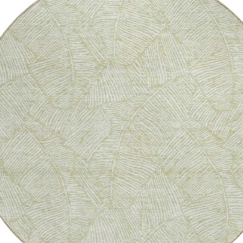 8' Artichoke Green And Ivory Round Floral Washable Indoor Outdoor Area Rug Photo 4