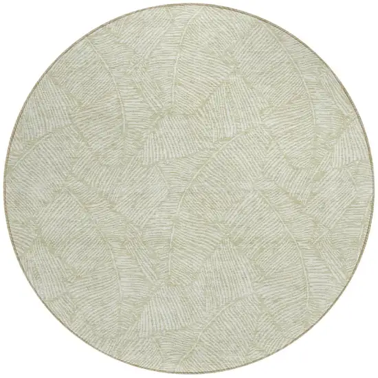8' Artichoke Green And Ivory Round Floral Washable Indoor Outdoor Area Rug Photo 5