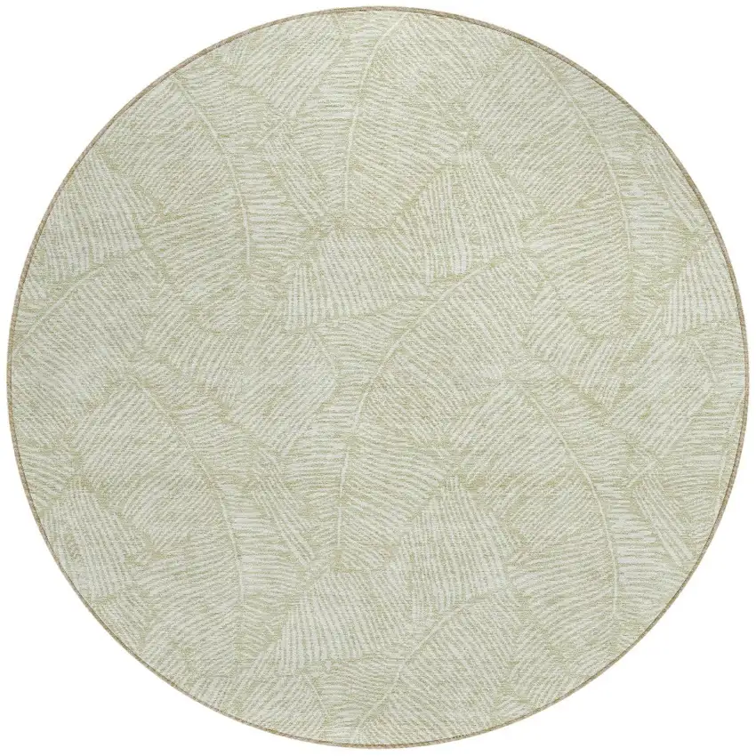8' Artichoke Green And Ivory Round Floral Washable Indoor Outdoor Area Rug Photo 5