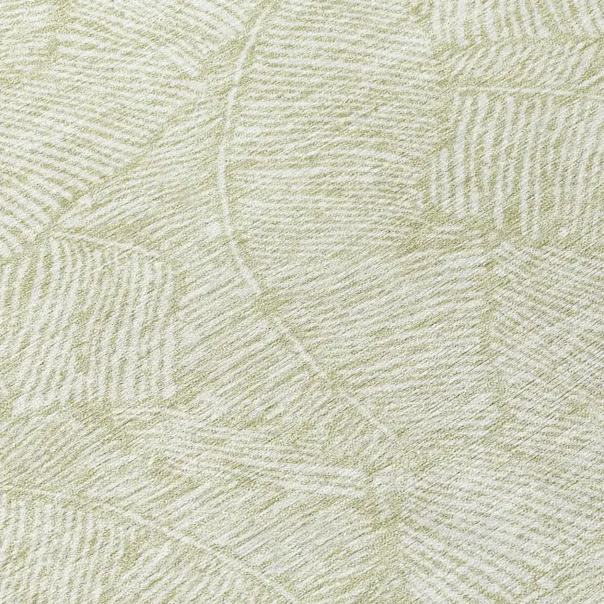 8' Artichoke Green And Ivory Round Floral Washable Indoor Outdoor Area Rug Photo 8