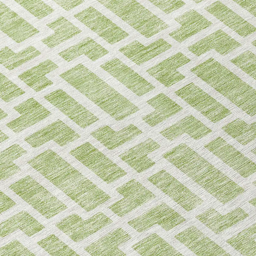 8' Artichoke Green And Ivory Round Geometric Washable Indoor Outdoor Area Rug Photo 7