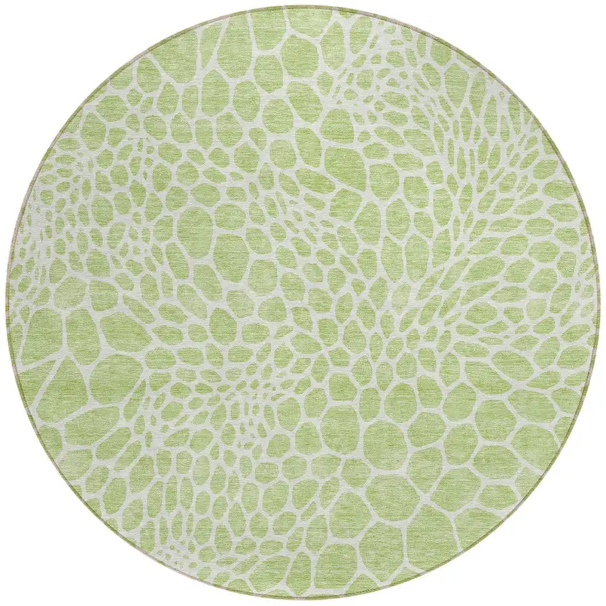 8' Artichoke Green And Ivory Round Geometric Washable Indoor Outdoor Area Rug Photo 6