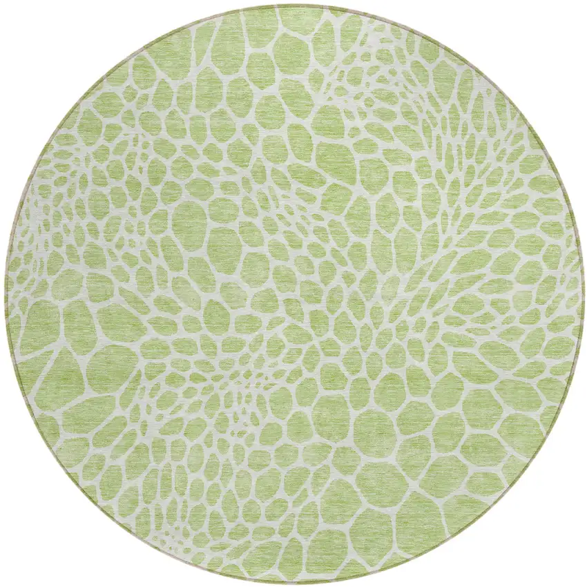 8' Artichoke Green And Ivory Round Geometric Washable Indoor Outdoor Area Rug Photo 2