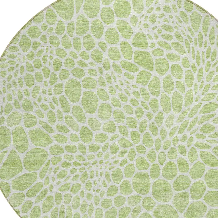 8' Artichoke Green And Ivory Round Geometric Washable Indoor Outdoor Area Rug Photo 5