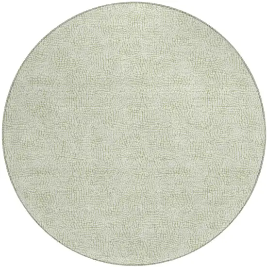8' Artichoke Green And Ivory Round Geometric Washable Indoor Outdoor Area Rug Photo 2