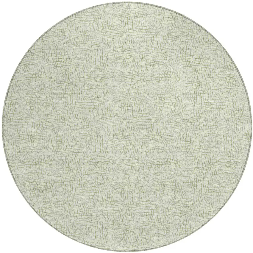 8' Artichoke Green And Ivory Round Geometric Washable Indoor Outdoor Area Rug Photo 2